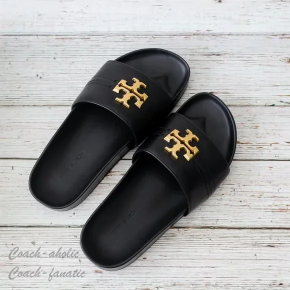 NIB Tory Burch Everly Anatomic Cloud Leather Slide Sandal in Black Size 7 - Picture 3 of 9